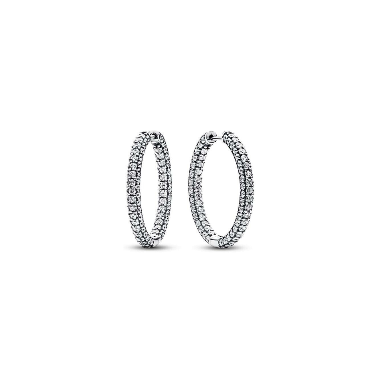 Boucles d'oreilles Créoles Pandora Simple Rang Pavé Timeless en argent