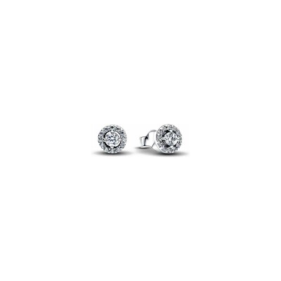 Boucles d'oreilles Pandora Halo Pavé Rond en argent et oxydes de zirconium