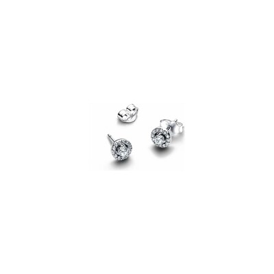 Boucles d'oreilles Pandora Halo Pavé Rond en argent et oxydes de zirconium