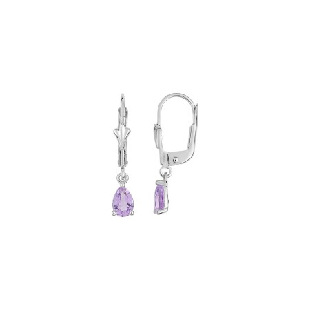 Boucles d'oreilles dormeuses en or blanc et améthystes