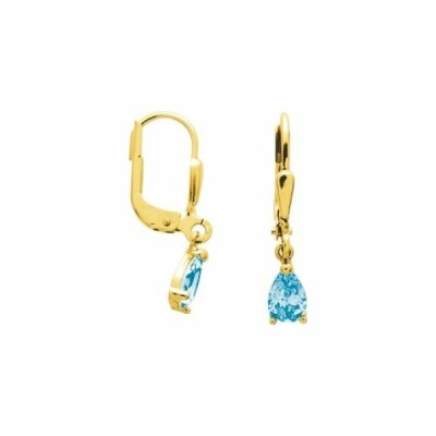 Boucles d'oreilles dormeuses en or jaune et topazes bleues