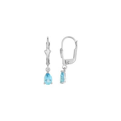 Boucles d'oreilles dormeuses en or blanc et topazes