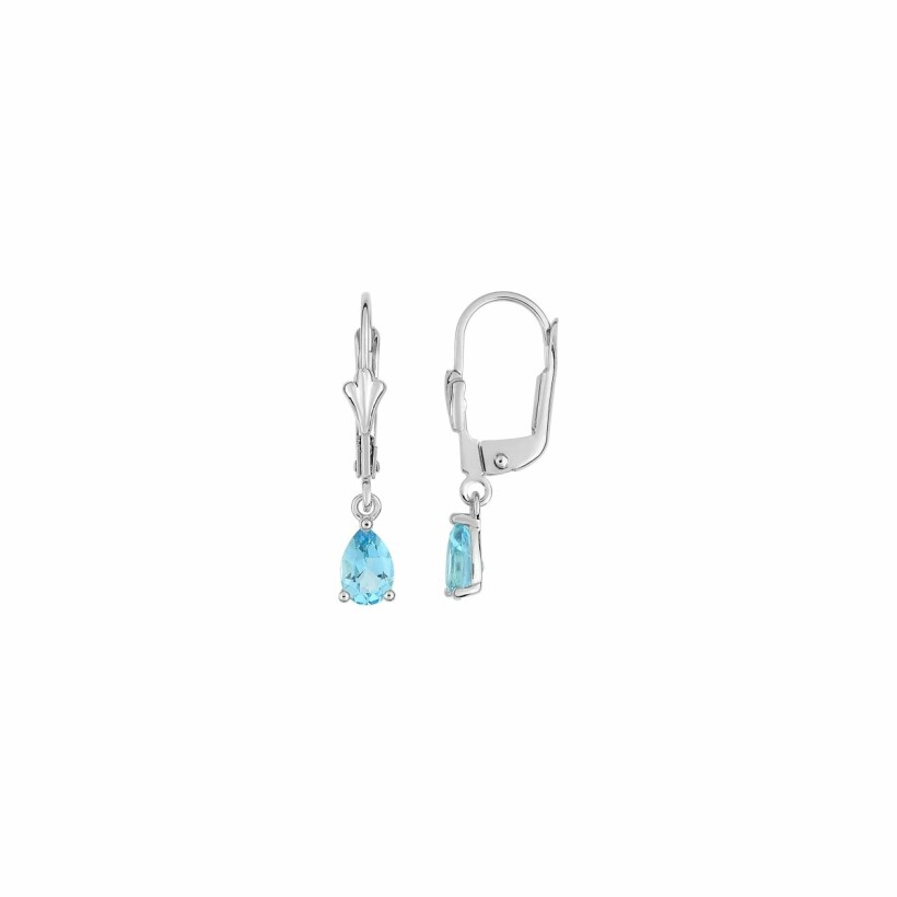 Boucles d'oreilles en or blanc et topazes bleues