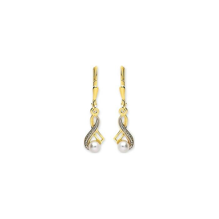 Boucles d'oreilles dormeuses en or jaune rhodié et perles