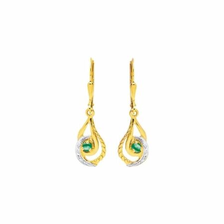 Boucles d'oreilles dormeuses en or jaune, rhodium et émeraudes