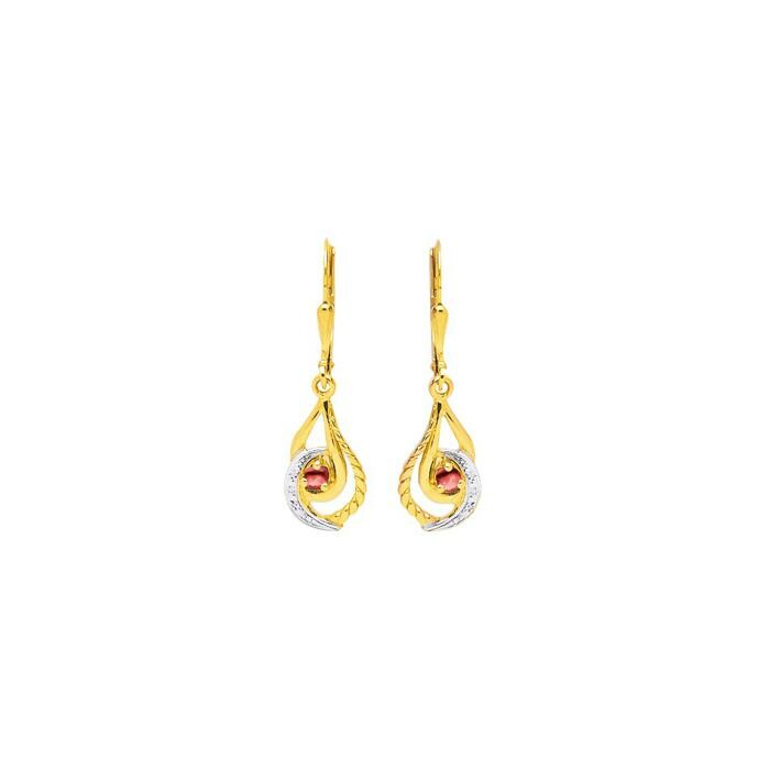 Boucles d'oreilles dormeuses en or jaune rhodié et rubis