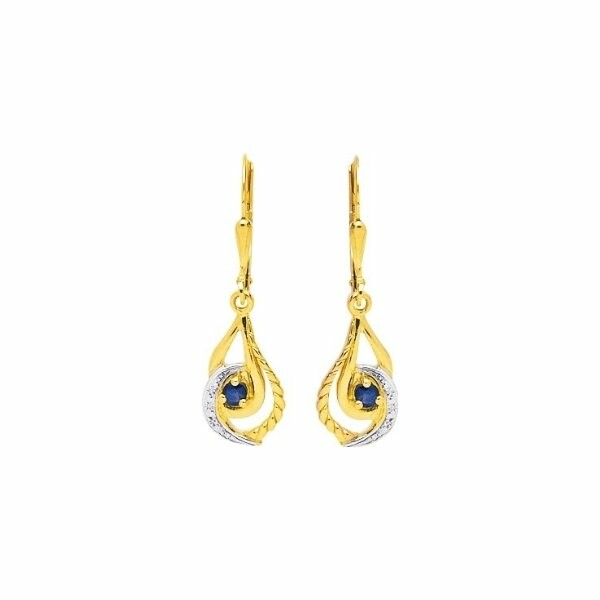 Boucles d'oreilles dormeuses en or jaune, rhodium et saphirs