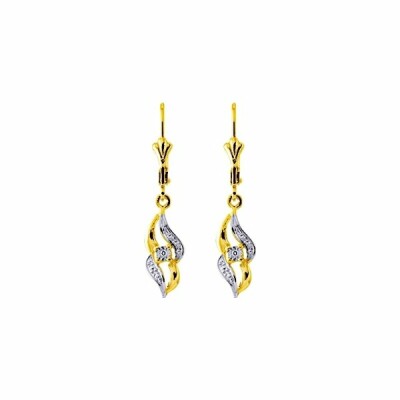 Boucles d'oreilles dormeuses en or jaune, rhodium et diamants 0.012ct