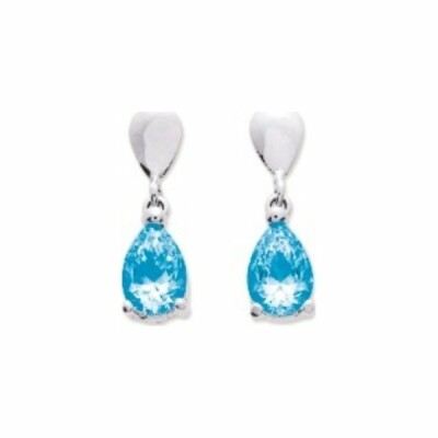 Boucles d'oreilles pendantes en or blanc et topazes bleues