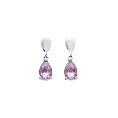 Boucles d'oreilles pendantes en or blanc et améthystes