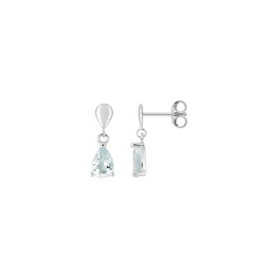 Boucles d'oreilles pendantes en or blanc et aquaprase