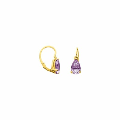 Boucles d'oreilles brisures en or jaune et améthystes