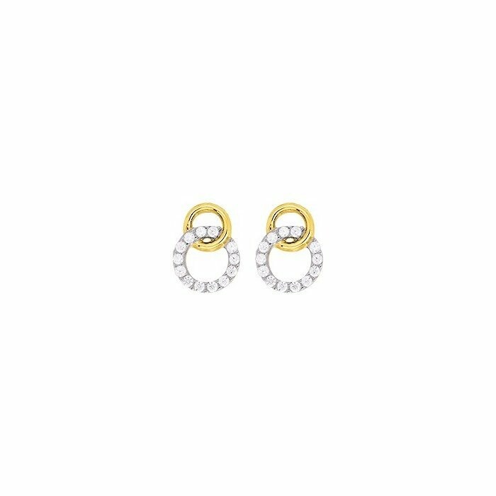 Boucles d'oreilles en or jaune, or blanc et oxydes de zirconium