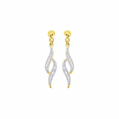 Boucles d'oreilles pendantes en or jaune, or blanc rhodié et oxydes de zirconium