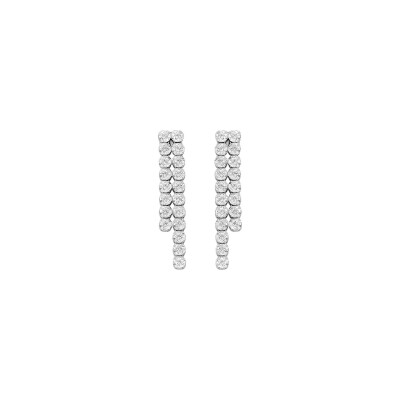 Boucles d'oreilles pendantes en or blanc et oxyde de zirconium
