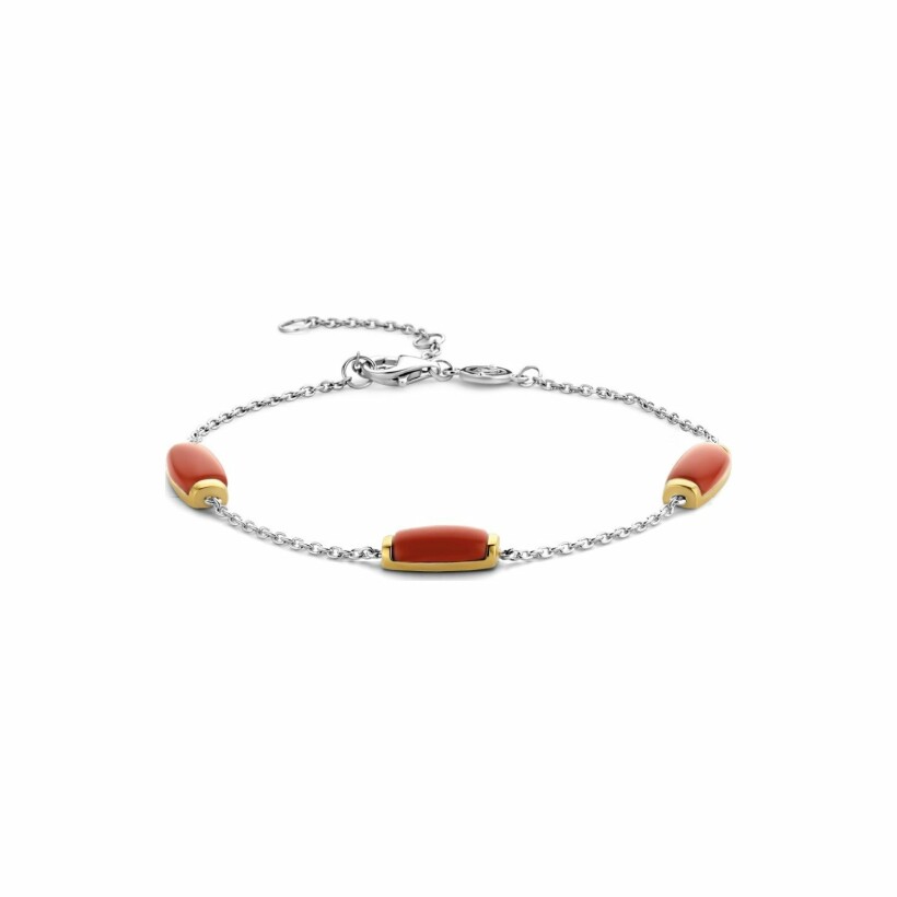 Bracelet Ti Sento en argent rhodié et pierre synthétique rouge, avec cartouches