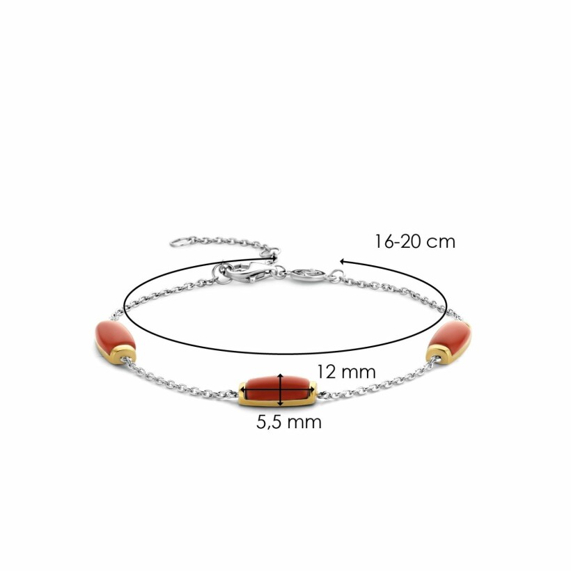 Bracelet Ti Sento en argent rhodié et pierre synthétique rouge, avec cartouches