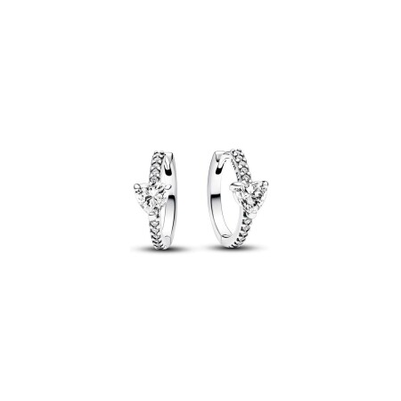 Boucles d'oreilles Créoles Cœur Scintillant Pandora en argent