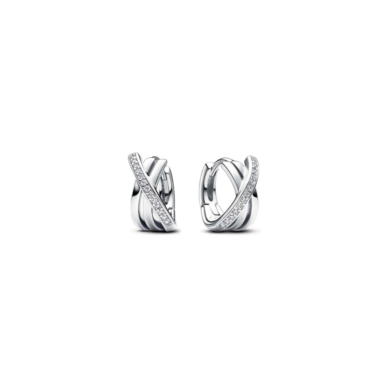 Boucles d\'oreilles Créoles Pavé Croisées Pandora en argent