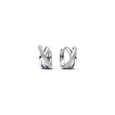 Boucles d'oreilles Créoles Pavé Croisées Pandora en argent