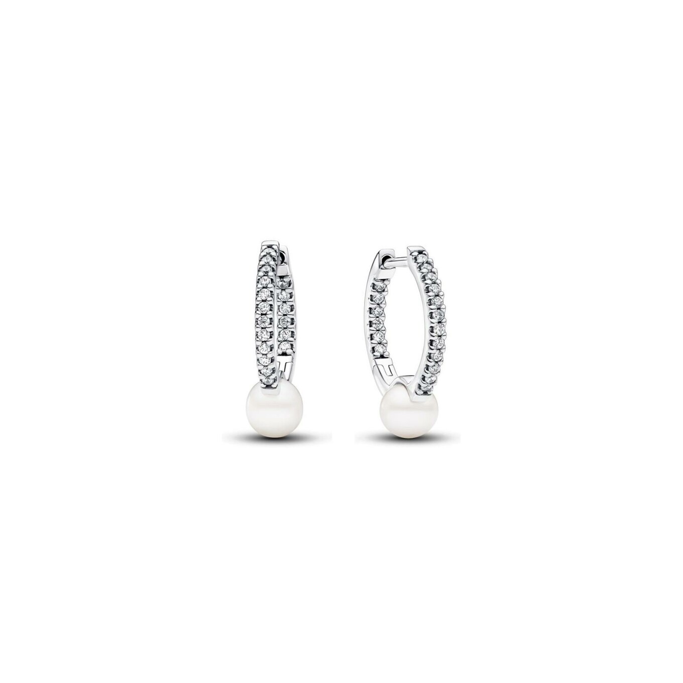 Boucles d\'oreilles Créoles Pandora en argent et perle d\'eau douce