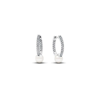 Boucles d'oreilles Créoles Pandora en argent et perle d'eau douce