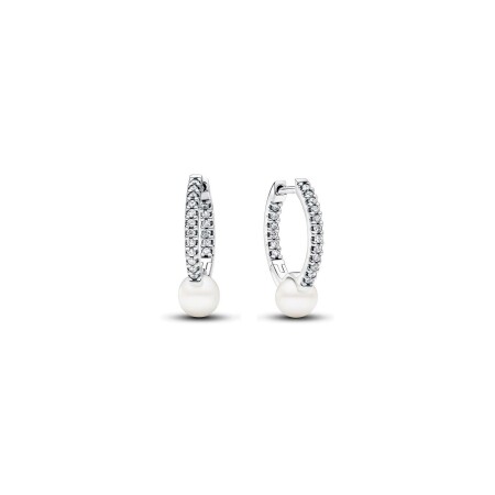 Boucles d'oreilles Créoles Pandora en argent et perle d'eau douce