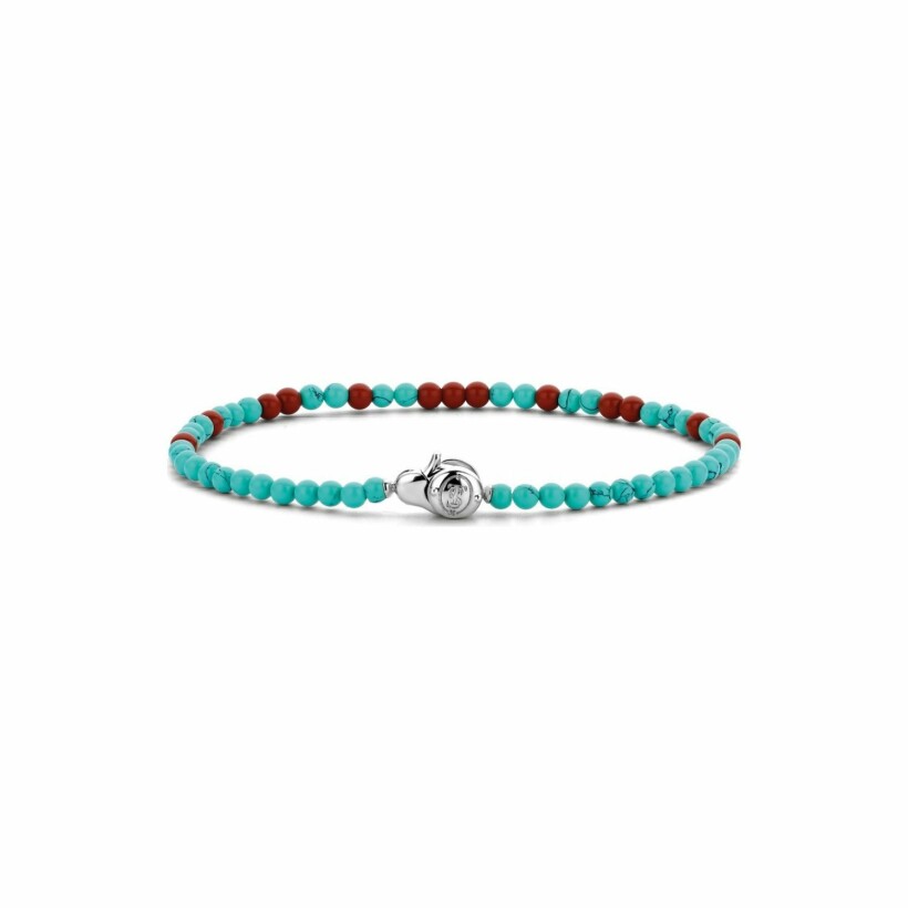 Bracelet Ti Sento en argent rhodié et pierres veinées turquoises et synthétiques rouges