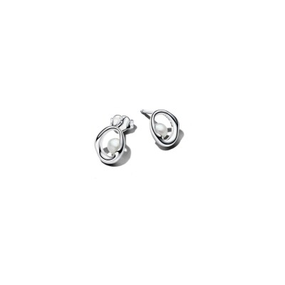 Boucles d'oreilles Pandora Essence Ovale Organique en argent et perle d'eau douce