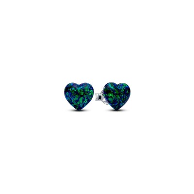 Boucles d'oreilles Pandora Cœur Vert Opalescent en argent et opale