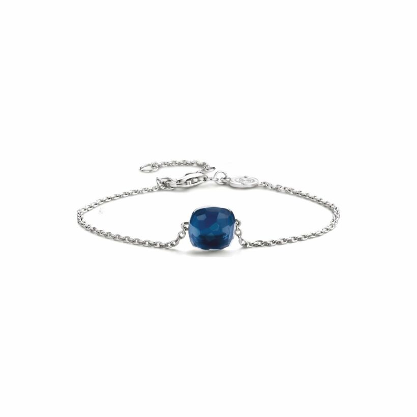 Bracelet Ti Sento en argent rhodié et pierre synthétique bleu foncé, taille carrée