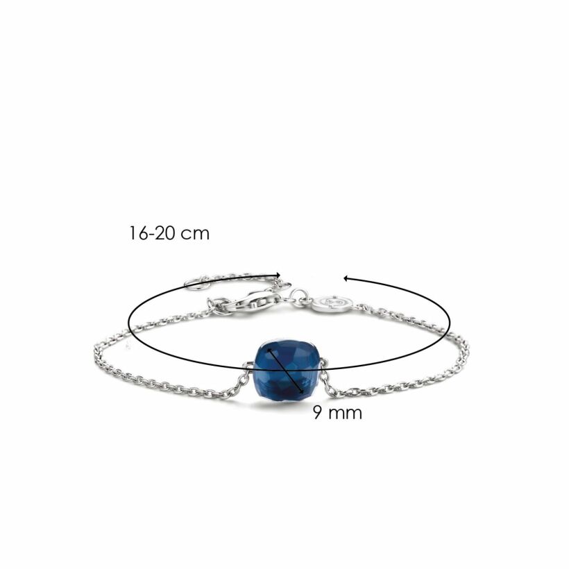 Bracelet Ti Sento en argent rhodié et pierre synthétique bleu foncé, taille carrée