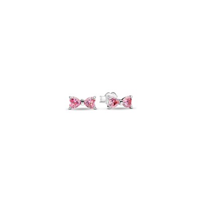 Boucles d'oreilles Pandora Timeless Nœud Rose Scintillant en argent et oxydes de zirconium