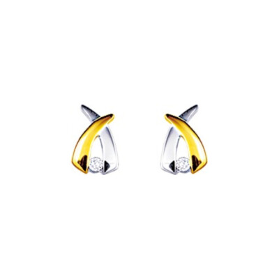 Boucles d'oreilles clous en or blanc, or jaune et diamants