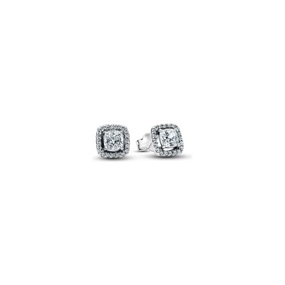 Boucles d'oreilles Pandora Halo Scintillants en argent et oxydes de zirconium