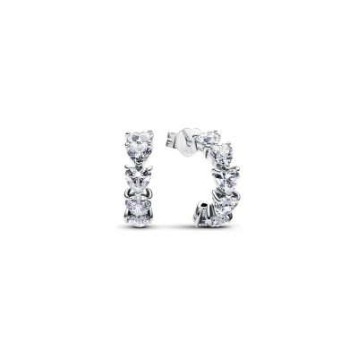 Boucles d'oreilles Pandora Timeless créoles ouvertes cœurs scintillantes en argent