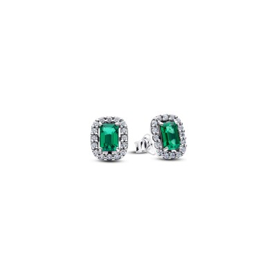 Boucles d'oreilles Pandora Timeless Halo Vert Scintillants Rectangulaires en argent et oxydes de zirconium