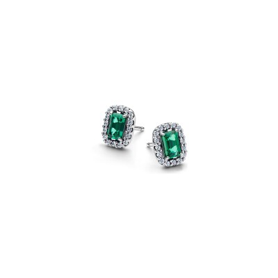 Boucles d'oreilles Pandora Timeless Halo Vert Scintillants Rectangulaires en argent et oxydes de zirconium