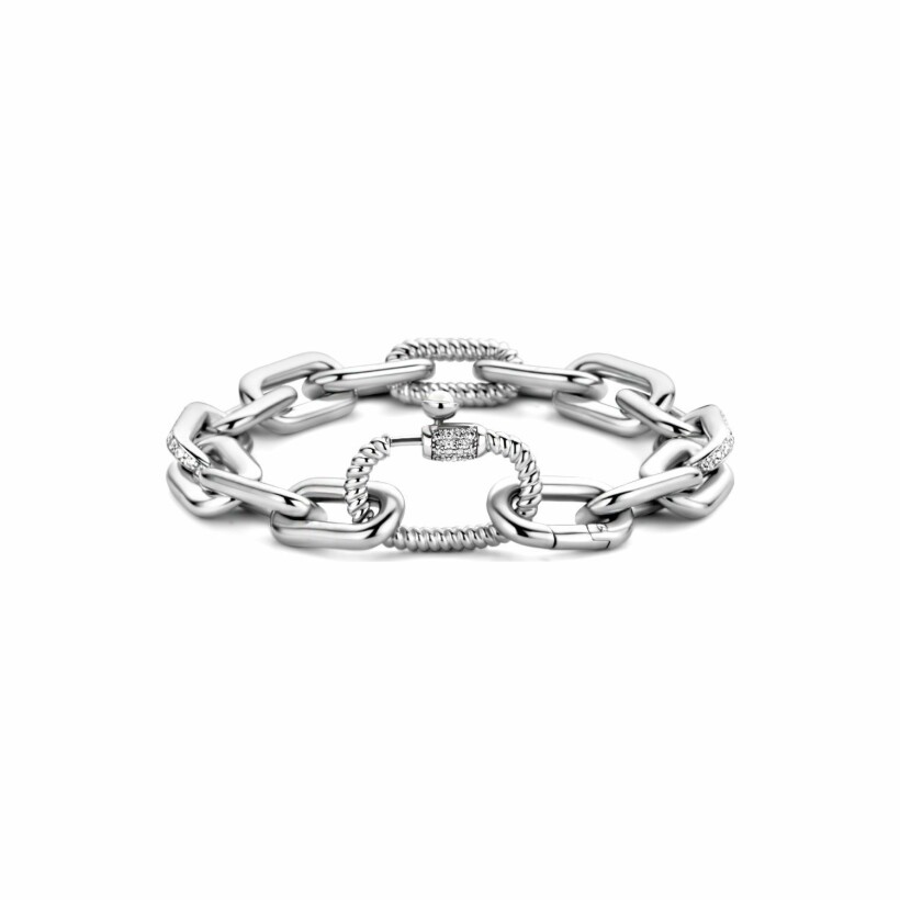 Bracelet Ti Sento en argent rhodié, maille forçat et oxydes de zirconium