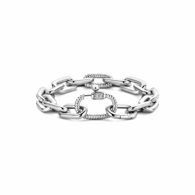 Bracelet Ti Sento en argent rhodié, maille forçat et oxydes de zirconium