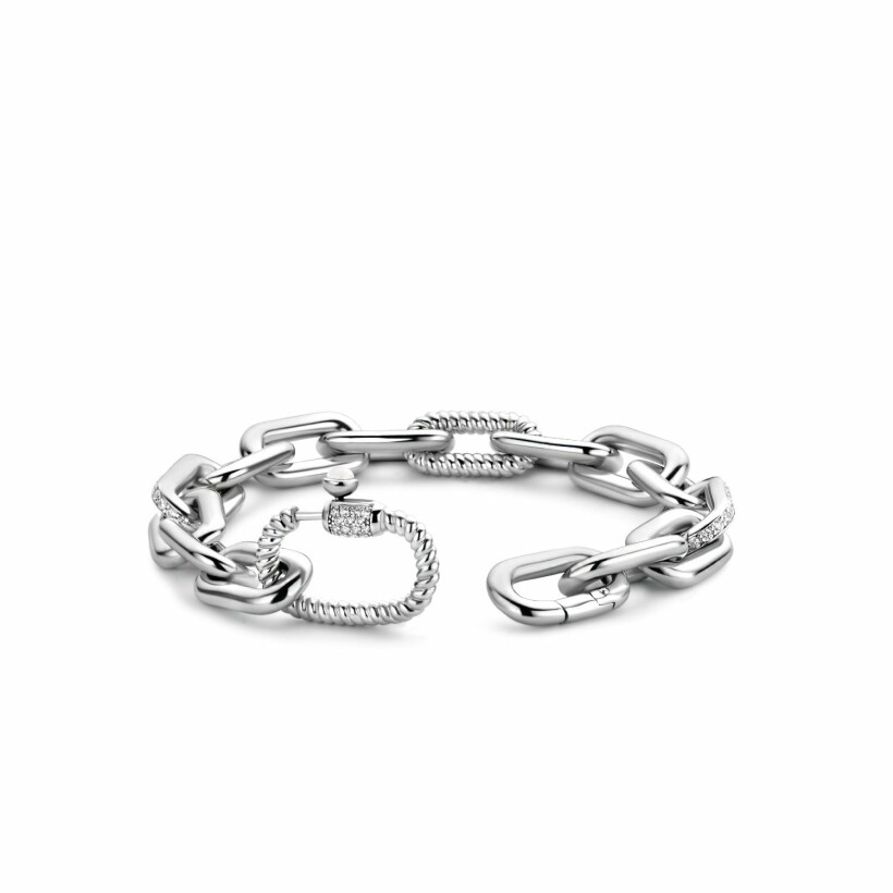 Bracelet Ti Sento en argent rhodié, maille forçat et oxydes de zirconium