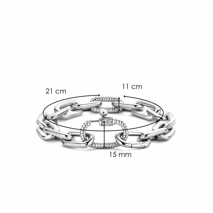 Bracelet Ti Sento en argent rhodié, maille forçat et oxydes de zirconium