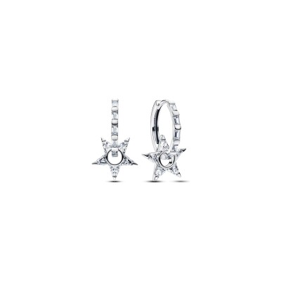 Boucles d'oreilles créoles Pandora Timeless Ajourées Étoile Scintillante en argent et oxyde de zirconium