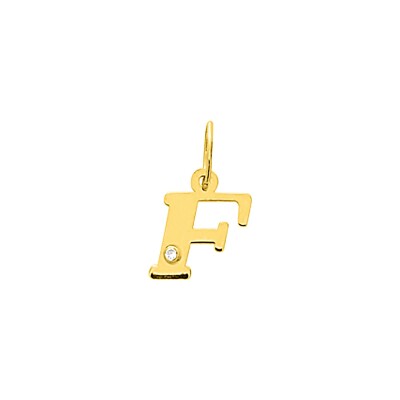 Pendentif initiale lettre F en or jaune et diamant 0.01ct