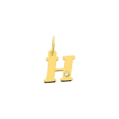 Pendentif initiale lettre H en or jaune et diamant 0.01ct