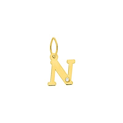 Pendentif initiale lettre N en or jaune et diamant 0.01ct