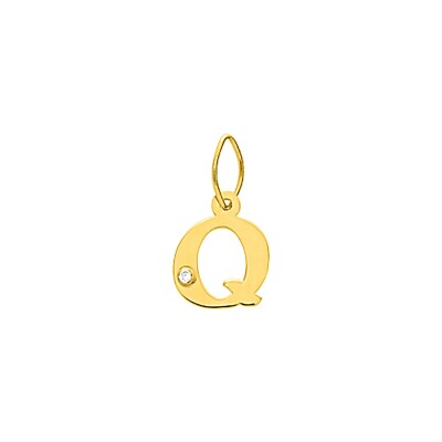 Pendentif initiale lettre Q en or jaune et diamant 0.01ct