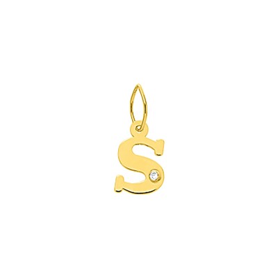 Pendentif initiale lettre S en or jaune et diamant 0.01ct
