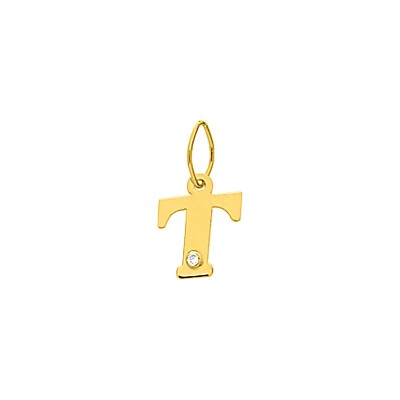 Pendentif initiale lettre T en or jaune et diamant 0.01ct