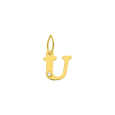 Pendentif initiale lettre U en or jaune et diamant 0.01ct